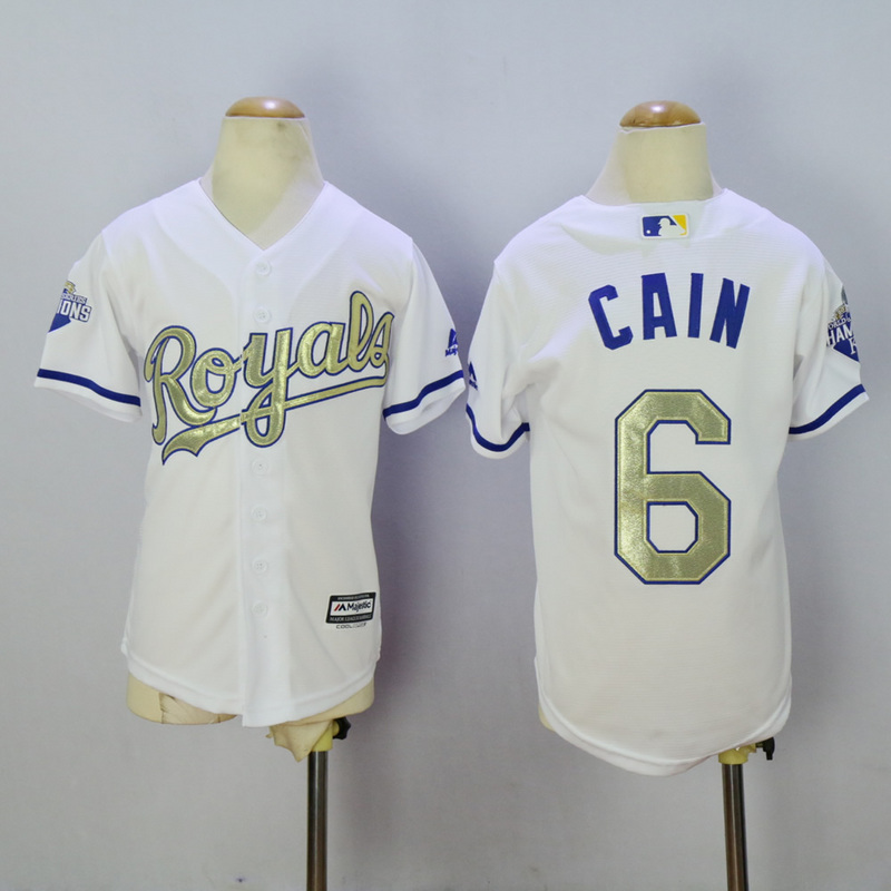 Youth Kansas City Royals 6 Cain White Champion MLB Jerseys